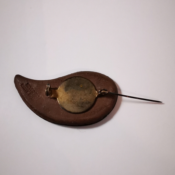 Vintage Alice Lund Pottery Mid Century Lime Green Brown Brooch Tear Drop… - Picture 16 of 16